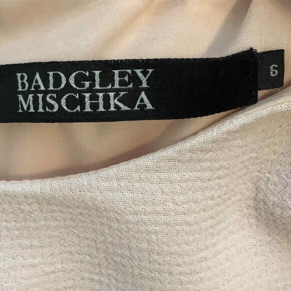 BADGLEY MISCHKA Asymmetric Side Peplum Sleeveless Midi Dress Blush 6 MSRP $395 - Picture 4 of 5